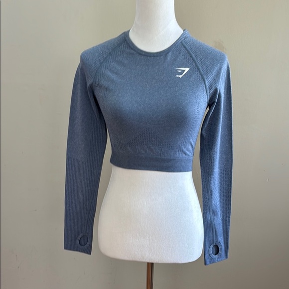 Gymshark Tops - Gymshark Vital Seamless 2.0 Blue Gym Yoga Long Sleeve Crop Top Size M